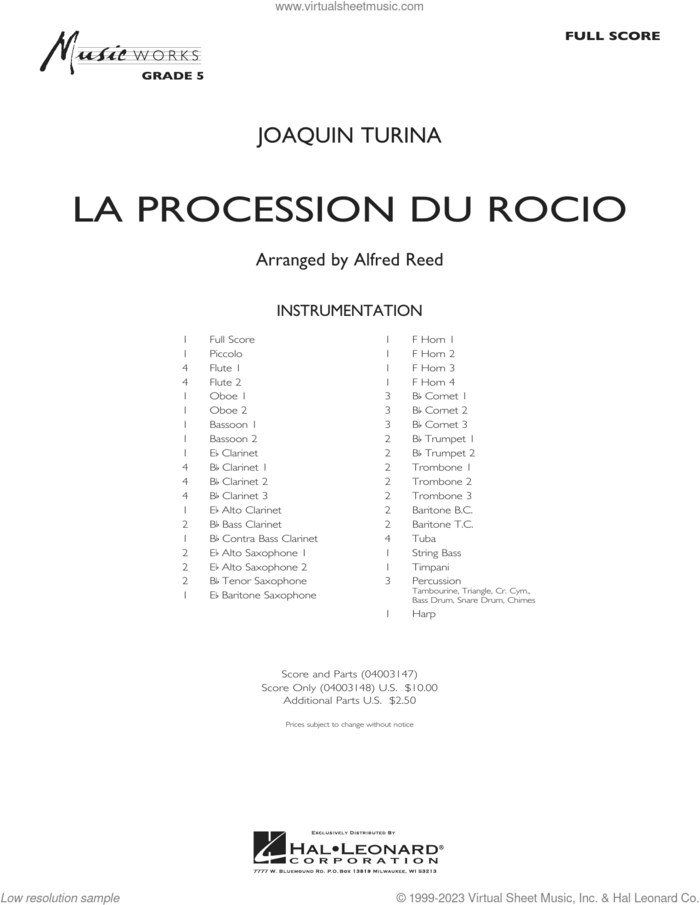La Procession du Rocio (arr. Alfred Reed) (COMPLETE) sheet music for concert band by Alfred Reed and Joaquin Turina, classical score, intermediate skill level
