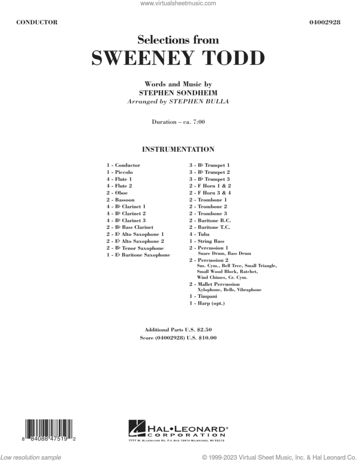 Selections from Sweeney Todd (arr. Stephen Bulla) (COMPLETE) sheet music for concert band by Stephen Sondheim and Stephen Bulla, intermediate skill level