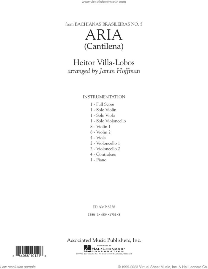 Aria (Cantilena) (arr. Jamin Hoffman) (COMPLETE) sheet music for orchestra by Jamin Hoffman and Heitor Villa-Lobos, classical score, intermediate skill level