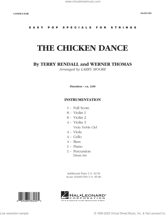 The Chicken Dance (arr. Larry Moore) (COMPLETE) sheet music for orchestra by Werner Thomas, Larry Moore, Paul Parnes and Terry Rendall, intermediate skill level