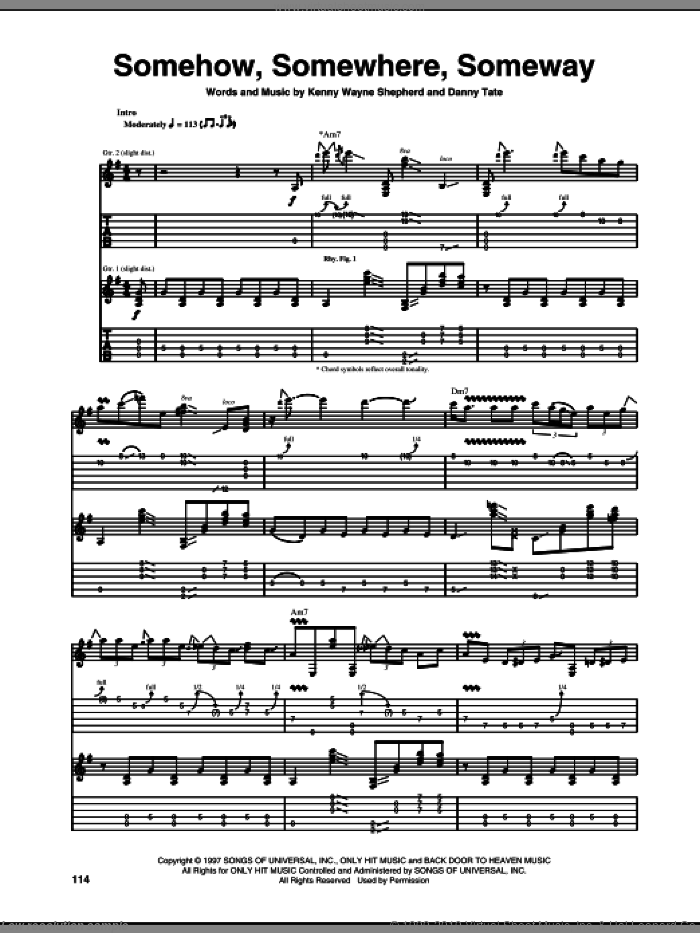 Somehow, Somewhere, Someway sheet music for guitar (tablature) by Kenny Wayne Shepherd and Danny Tate, intermediate skill level