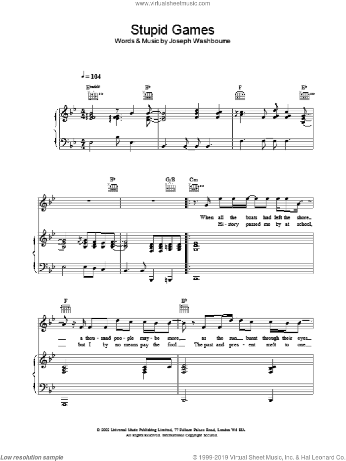 Stupid Games sheet music for voice, piano or guitar by Toploader, intermediate skill level