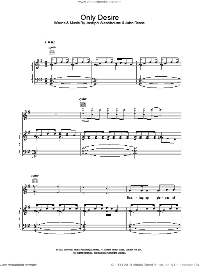 Only Desire sheet music for voice, piano or guitar by Toploader, intermediate skill level