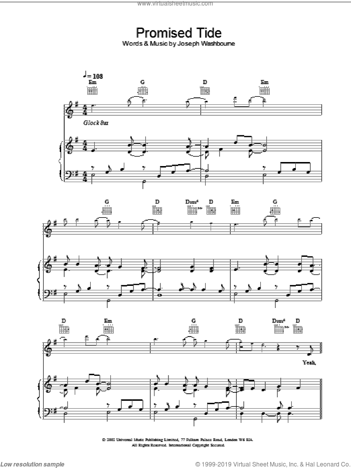 Promised Tide sheet music for voice, piano or guitar by Toploader, intermediate skill level