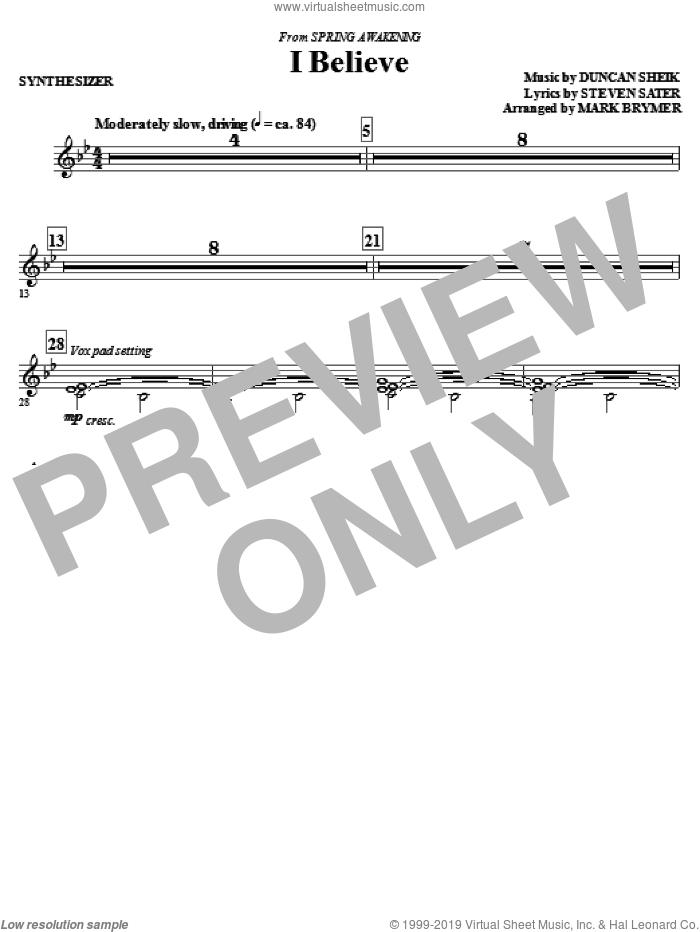 I Believe (complete set of parts) sheet music for orchestra/band (Rhythm) by Duncan Sheik, Steven Sater and Mark Brymer, intermediate skill level