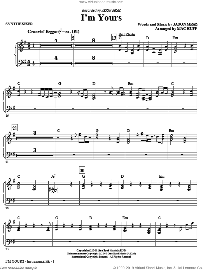 I'm Yours (complete set of parts) sheet music for orchestra/band (Rhythm) by Jason Mraz and Mac Huff, wedding score, intermediate skill level