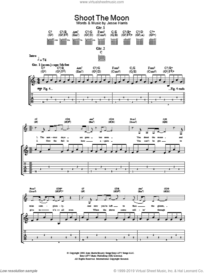 Shoot The Moon sheet music for guitar (tablature) by Norah Jones, intermediate skill level
