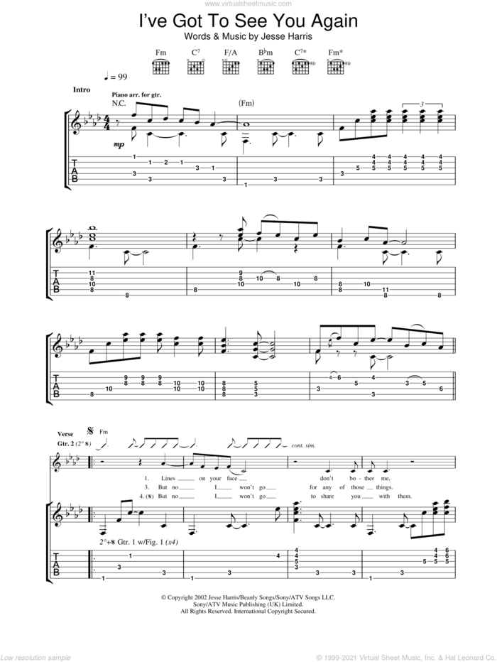 I've Got To See You Again sheet music for guitar (tablature) by Norah Jones, intermediate skill level