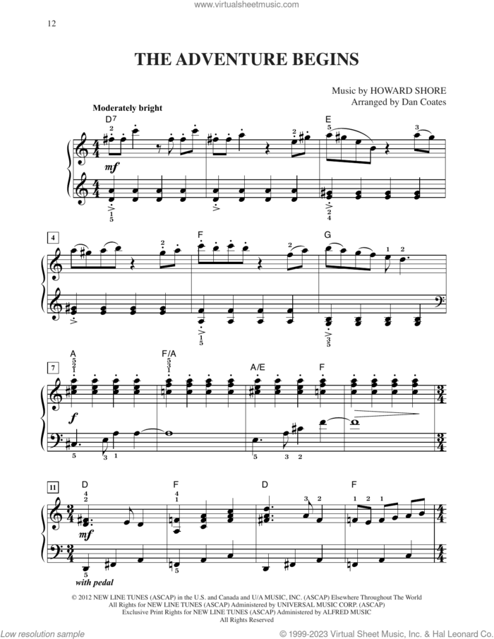 The Adventure Begins (from The Hobbit: An Unexpected Journey) (arr. Dan Coates) sheet music for piano solo by Howard Shore and Dan Coates, easy skill level