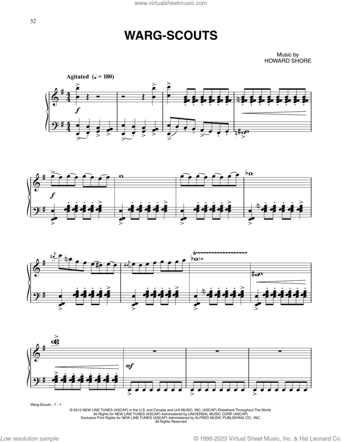 Warg-Scouts (from The Hobbit: An Unexpected Journey) sheet music for piano solo by Howard Shore, intermediate skill level