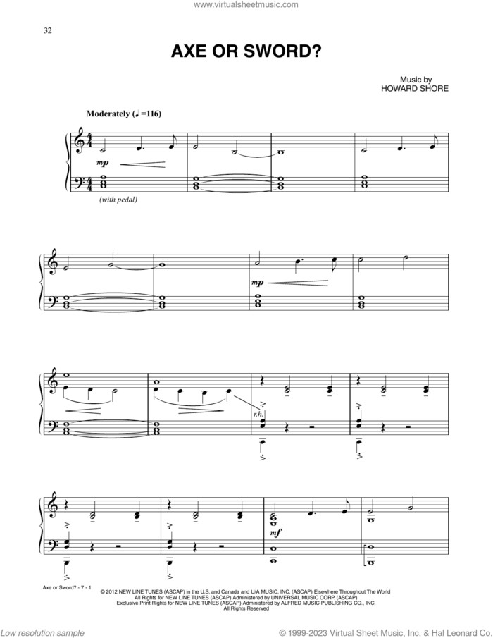 Axe Or Sword (from The Hobbit: An Unexpected Journey) sheet music for piano solo by Howard Shore, intermediate skill level