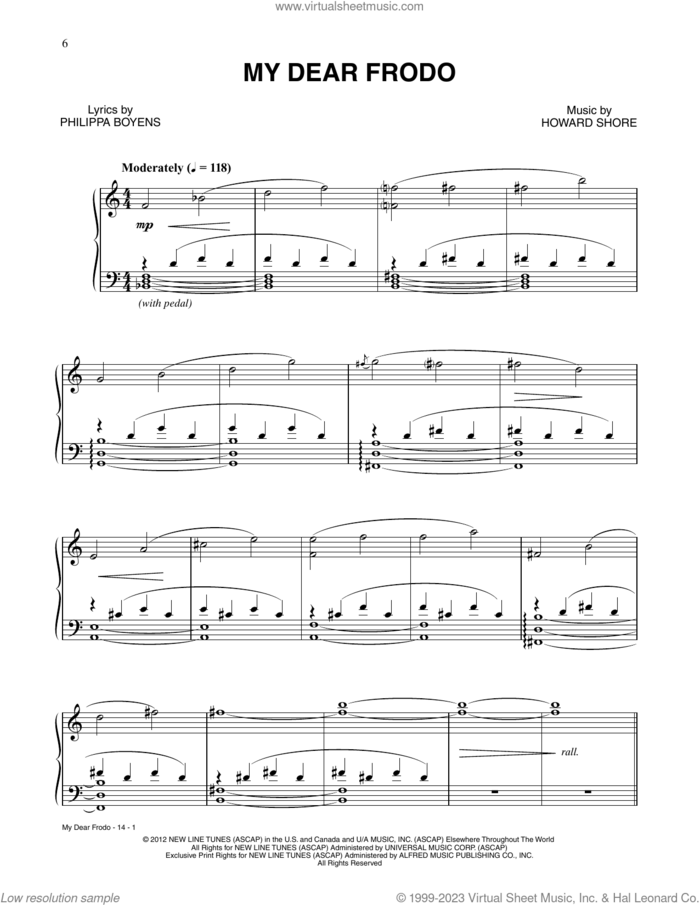 My Dear Frodo (from The Hobbit: An Unexpected Journey) sheet music for voice and piano by Howard Shore, intermediate skill level