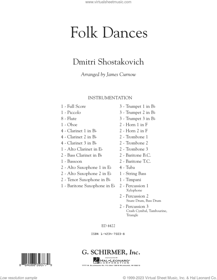 Folk Dances (arr. James Curnow) (COMPLETE) sheet music for concert band by James Curnow and Dmitri Shostakovich, classical score, intermediate skill level
