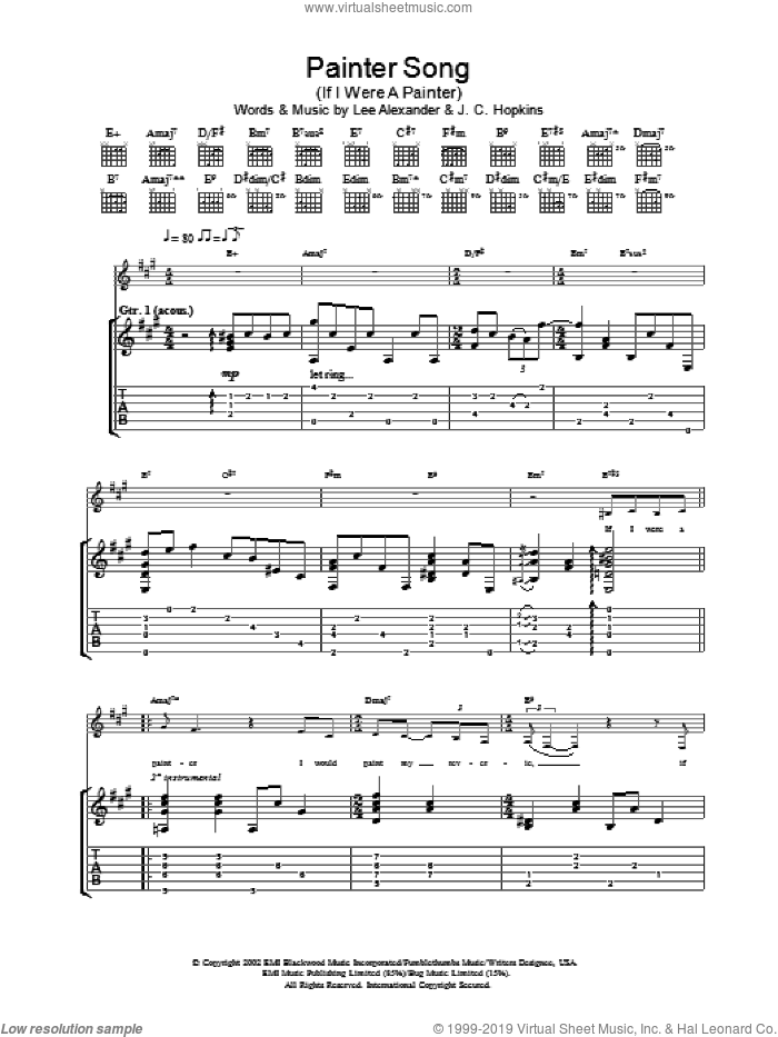 Painter Song sheet music for guitar (tablature) by Norah Jones, intermediate skill level