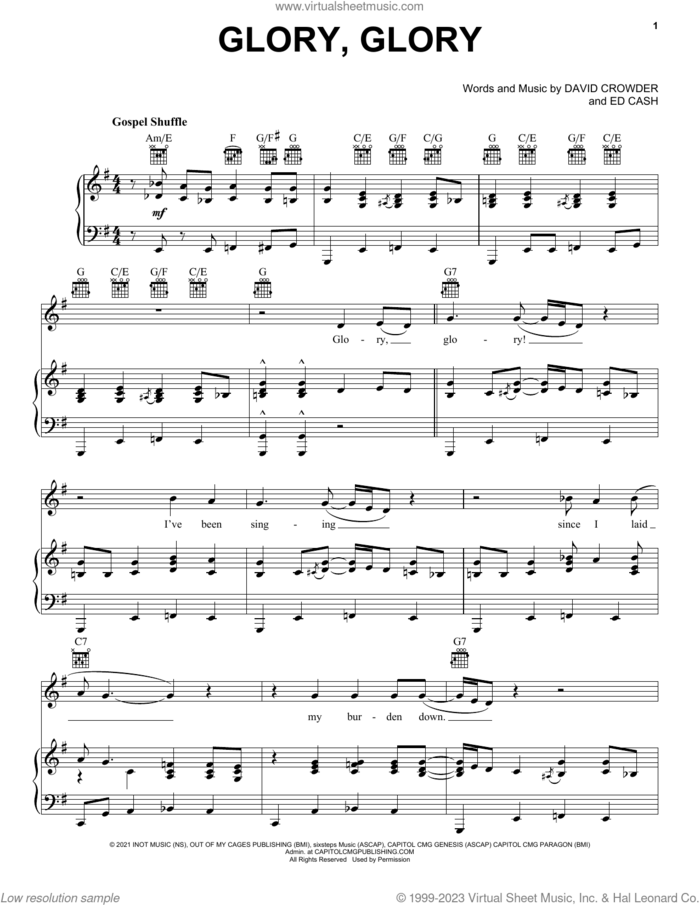 Glory Glory (God Is Able) sheet music for voice, piano or guitar by Ed Cash and David Crowder, intermediate skill level