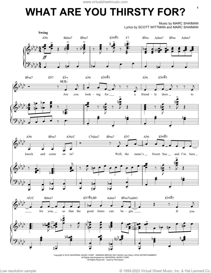 What Are You Thirsty For? (from Some Like It Hot) sheet music for voice, piano or guitar by Marc Shaiman & Scott Wittman, Marc Shaiman and Scott Wittman, intermediate skill level