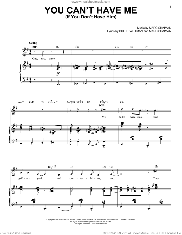 You Can't Have Me (If You Don't Have Him) (from Some Like It Hot) sheet music for voice, piano or guitar by Marc Shaiman & Scott Wittman, Marc Shaiman and Scott Wittman, intermediate skill level