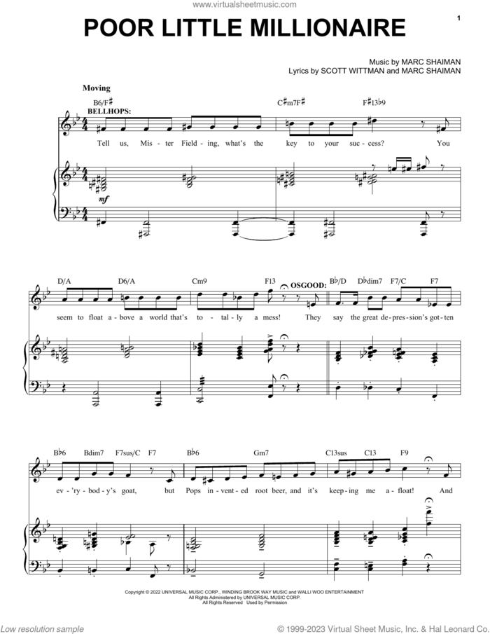Poor Little Millionaire (from Some Like It Hot) sheet music for voice, piano or guitar by Marc Shaiman & Scott Wittman, Marc Shaiman and Scott Wittman, intermediate skill level