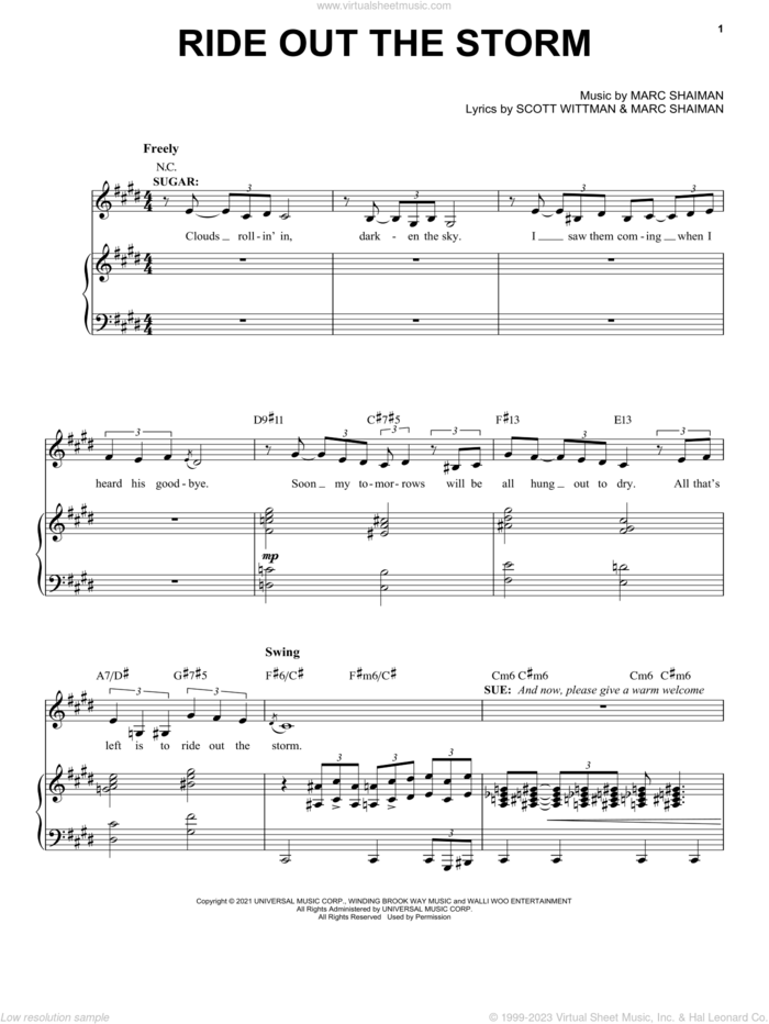 Ride Out The Storm (from Some Like It Hot) sheet music for voice, piano or guitar by Marc Shaiman & Scott Wittman, Marc Shaiman and Scott Wittman, intermediate skill level