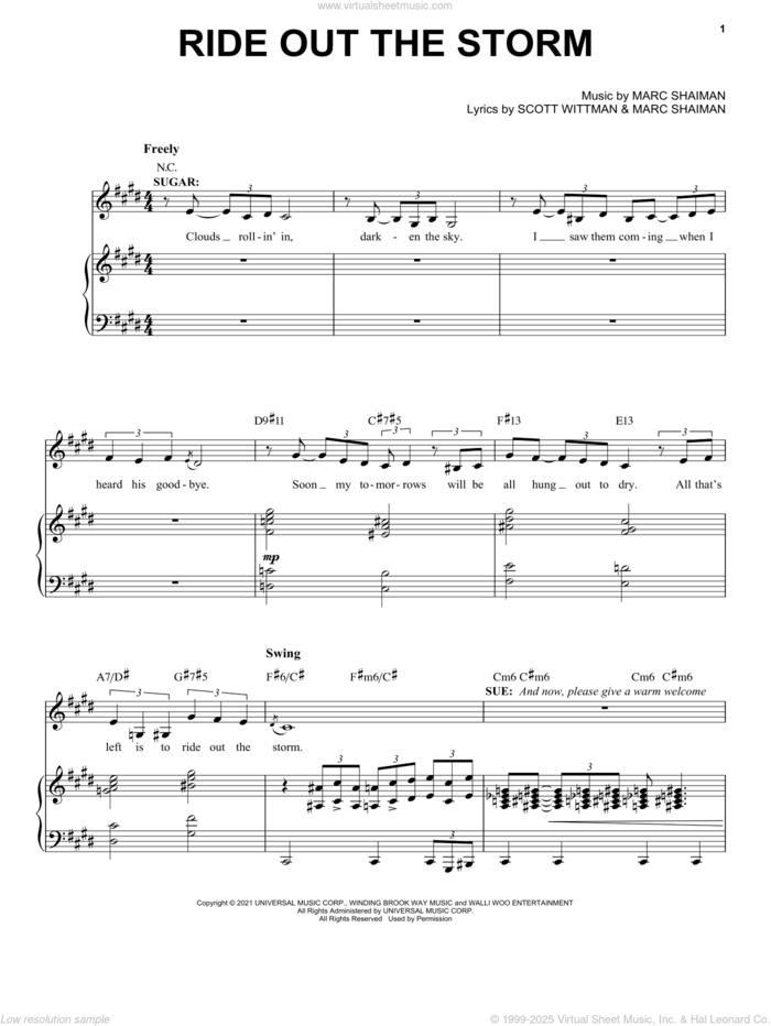 Ride Out The Storm (from Some Like It Hot) sheet music for voice, piano or guitar by Marc Shaiman & Scott Wittman, Marc Shaiman and Scott Wittman, intermediate skill level