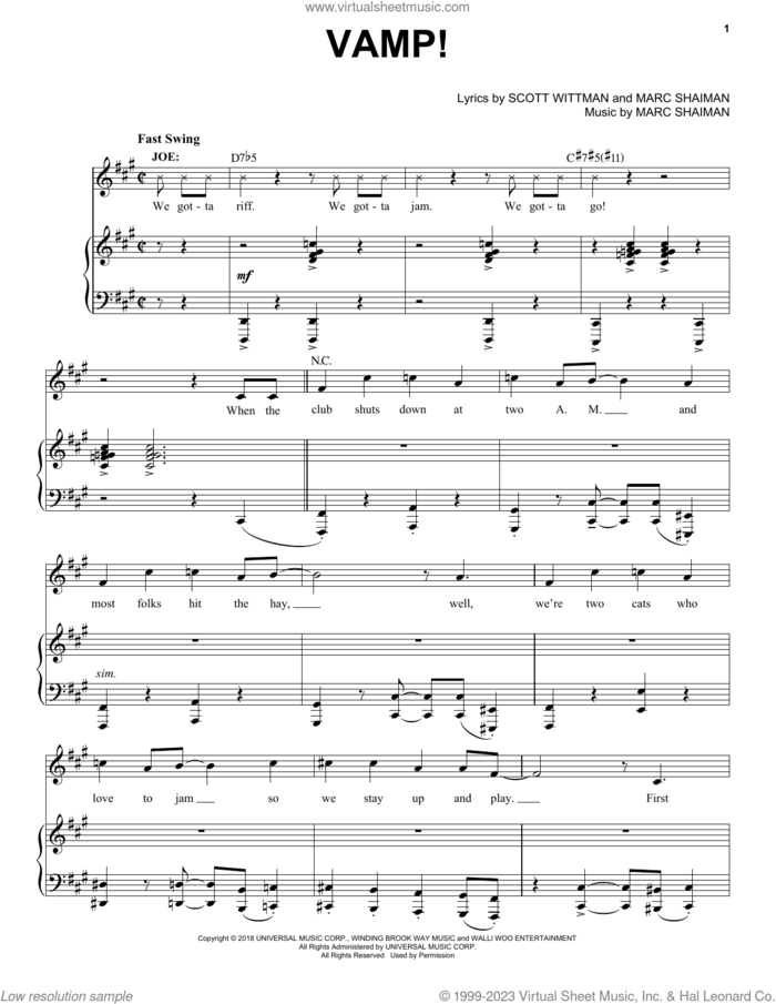 Vamp! (from Some Like It Hot) sheet music for voice, piano or guitar by Marc Shaiman & Scott Wittman, Marc Shaiman and Scott Wittman, intermediate skill level