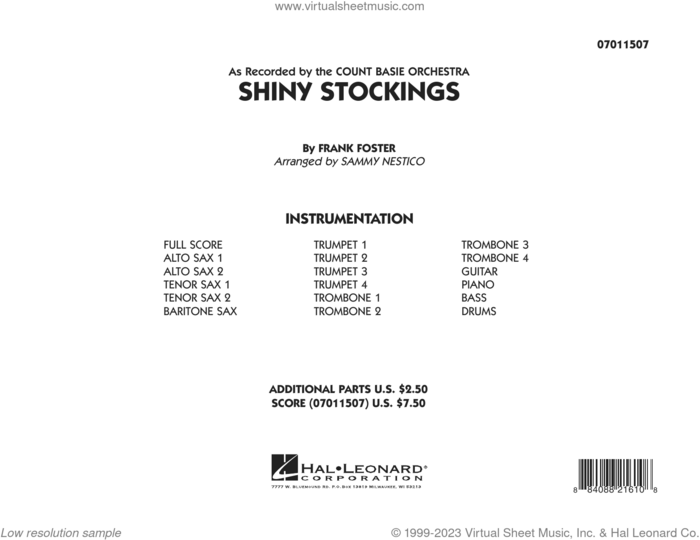 Shiny Stockings (arr. Sammy Nestico) (COMPLETE) sheet music for jazz band by Count Basie Orchestra, Count Basie, Ella Fitzgerald, Frank Foster and Sammy Nestico, intermediate skill level