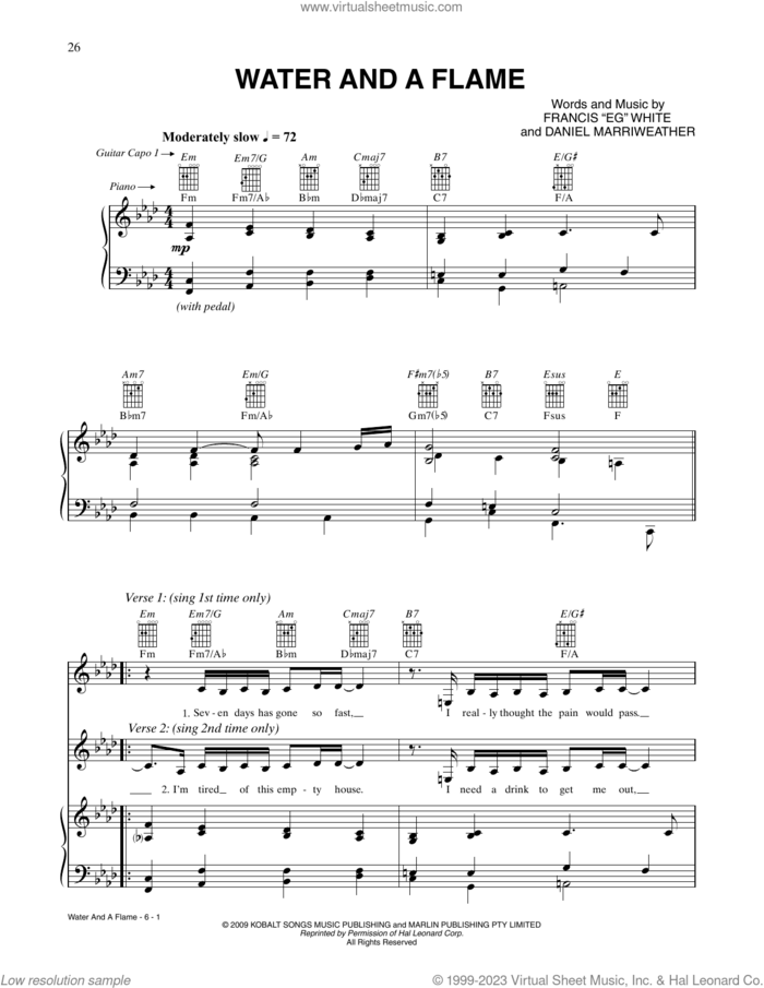 Water And A Flame sheet music for voice, piano or guitar by CÉLINE DION, Daniel Merriweather and Francis 'Eg' White, intermediate skill level