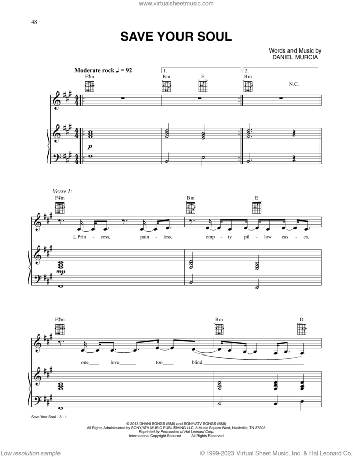 Save Your Soul sheet music for voice, piano or guitar by CÉLINE DION and Daniel Murcia, intermediate skill level