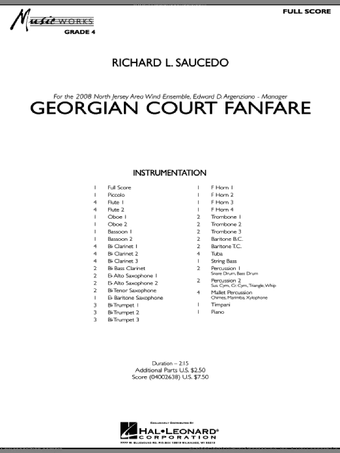 Georgian Court Fanfare (COMPLETE) sheet music for concert band by Richard L. Saucedo, intermediate skill level