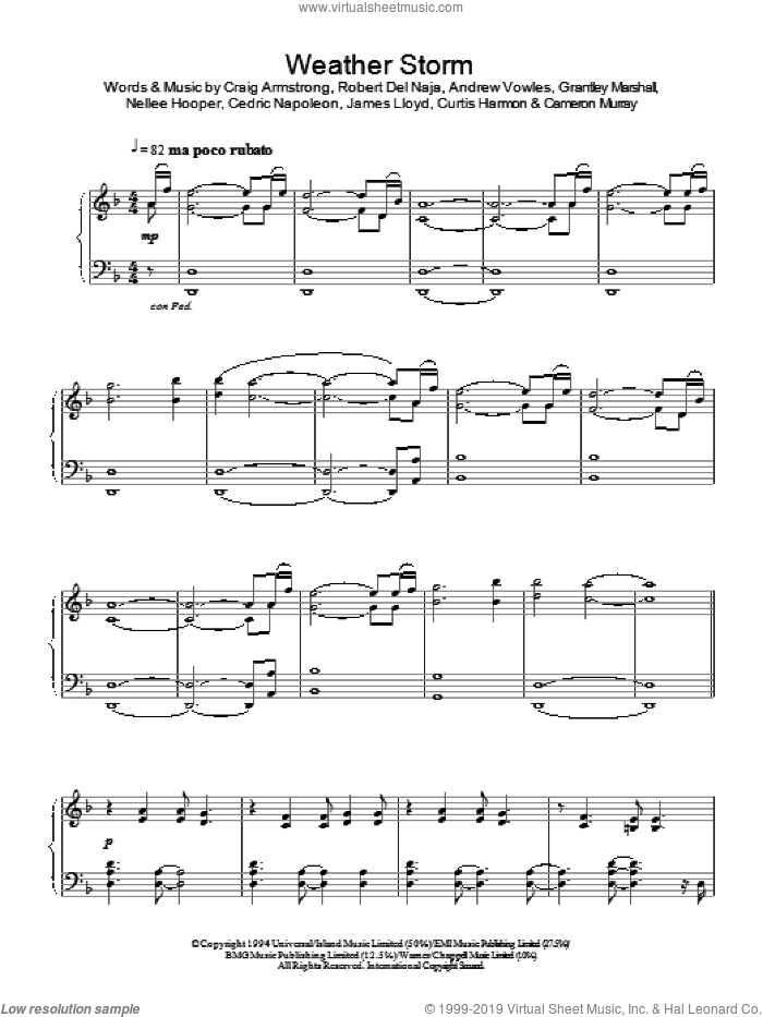 Weather Storm sheet music for piano solo by Massive Attack, intermediate skill level