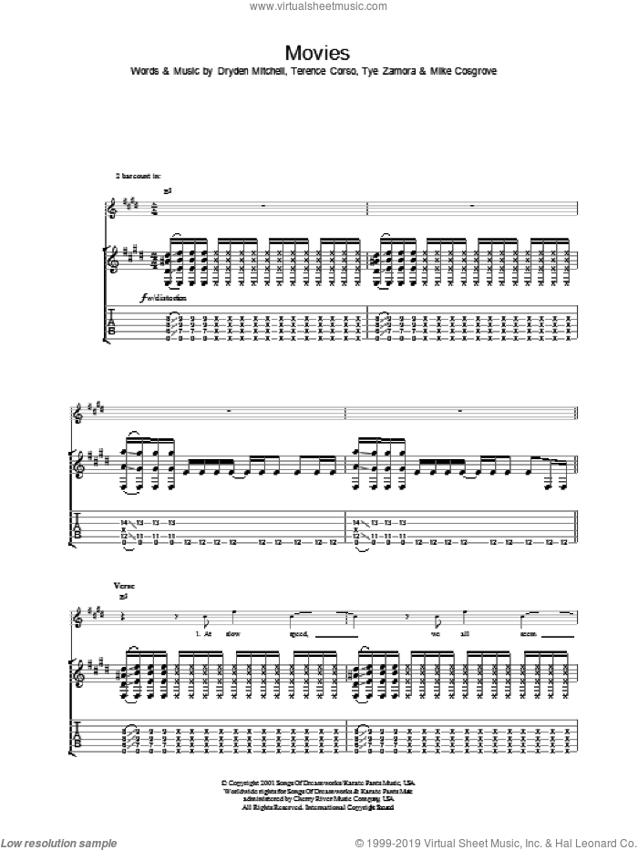 Movies sheet music for guitar (tablature) by Alien Ant Farm, intermediate skill level
