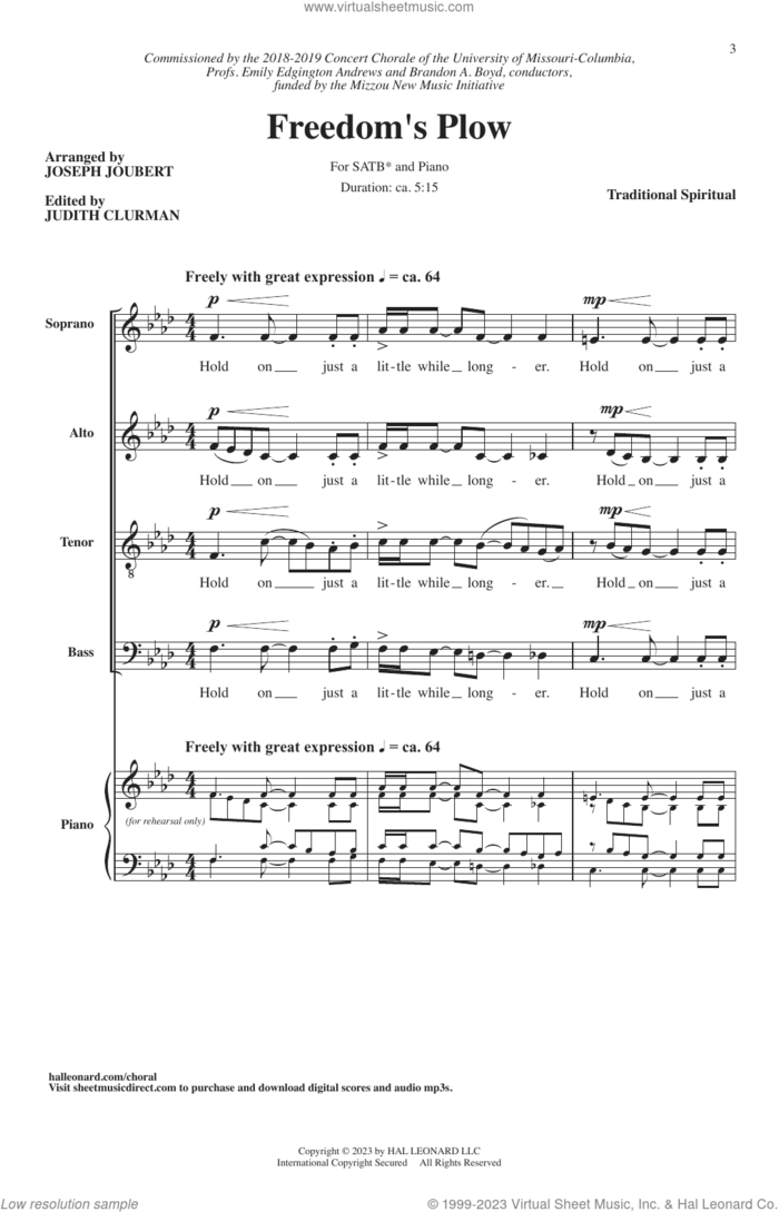 Freedom's Plow (arr. Joseph Joubert) sheet music for choir (SATB: soprano, alto, tenor, bass)  and Joseph Joubert, intermediate skill level