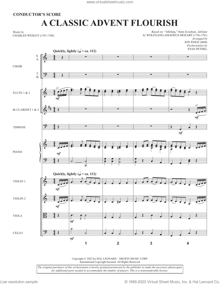 A Classic Advent Flourish (COMPLETE) sheet music for orchestra/band (Consort) by Wolfgang Amadeus Mozart, Charles Wesley and Jon Paige, intermediate skill level