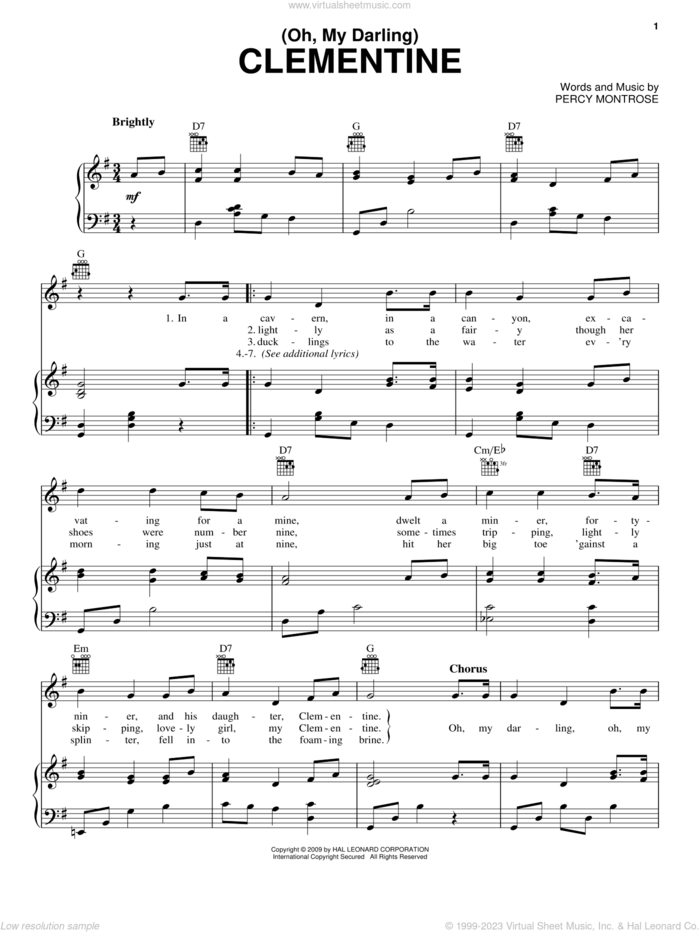 (Oh, My Darling) Clementine sheet music for voice, piano or guitar by Percy Montrose, intermediate skill level