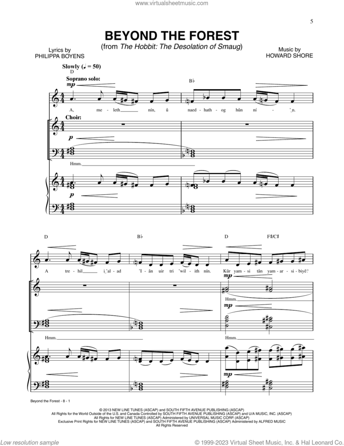 Beyond The Forest (from The Hobbit: The Desolation of Smaug) sheet music for voice and piano by Howard Shore and Philippa Boyens, intermediate skill level