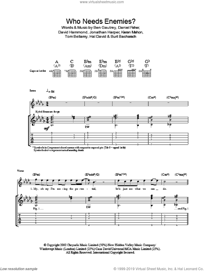 Who Needs Enemies? sheet music for guitar (tablature) by The Cooper Temple Clause, intermediate skill level
