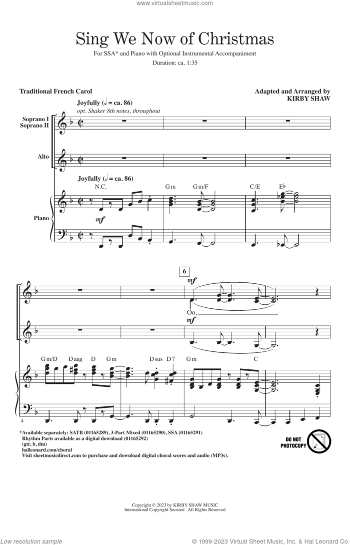 Sing We Now Of Christmas (arr. Kirby Shaw) sheet music for choir (SSA: soprano, alto)  and Kirby Shaw, intermediate skill level