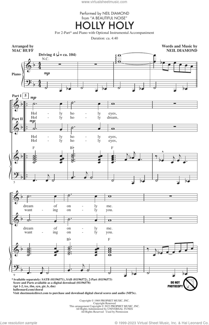 Holly Holy (from A Beautiful Noise) (arr. Mac Huff) sheet music for choir (2-Part) by Neil Diamond and Mac Huff, intermediate duet