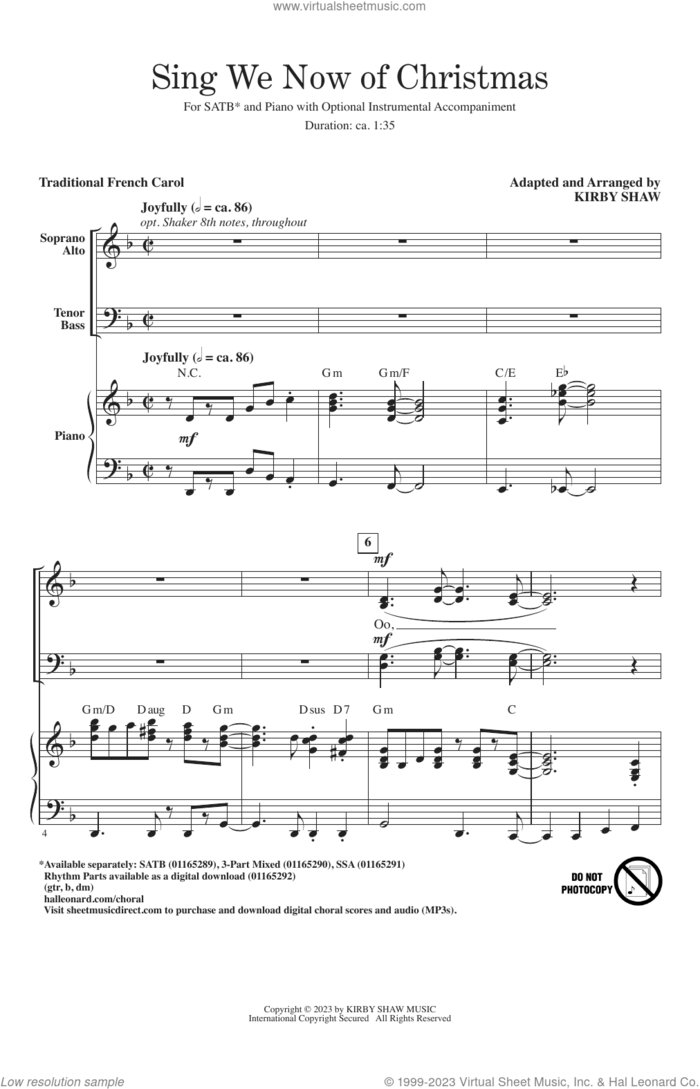 Sing We Now Of Christmas (arr. Kirby Shaw) sheet music for choir (SATB: soprano, alto, tenor, bass)  and Kirby Shaw, intermediate skill level