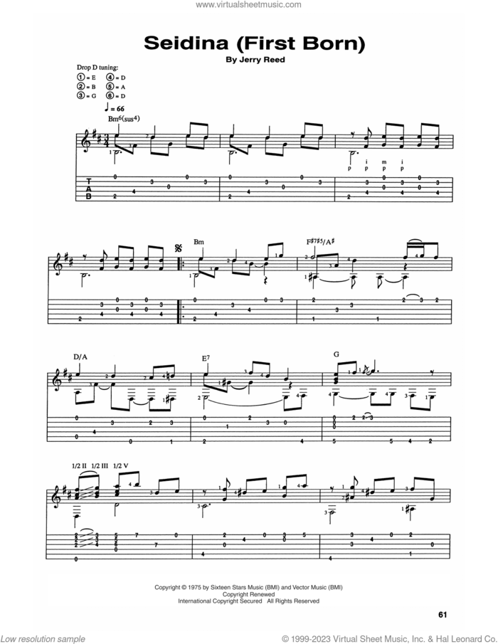Seidina (First Born) sheet music for guitar (tablature) by Chet Atkins and Jerry Reed, Craig Dobbins and Jerry Reed, intermediate skill level