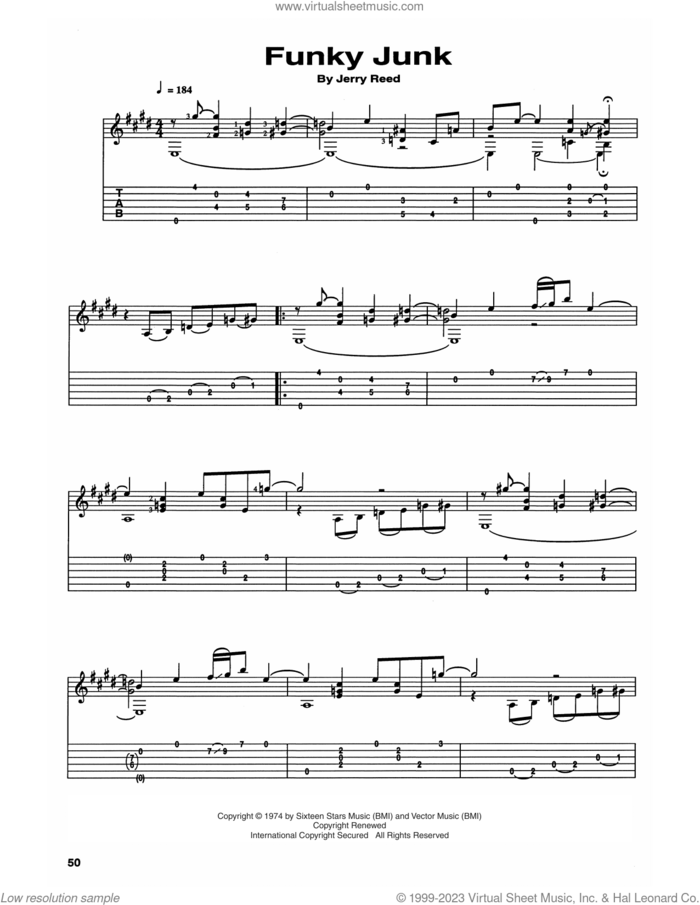 Funky Junk sheet music for guitar (tablature) by Chet Atkins and Jerry Reed, Craig Dobbins and Jerry Reed, intermediate skill level