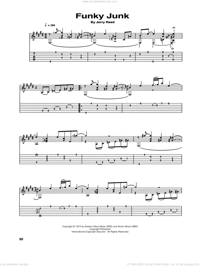 Funky Junk sheet music for guitar (tablature) by Chet Atkins and Jerry Reed, Craig Dobbins and Jerry Reed, intermediate skill level