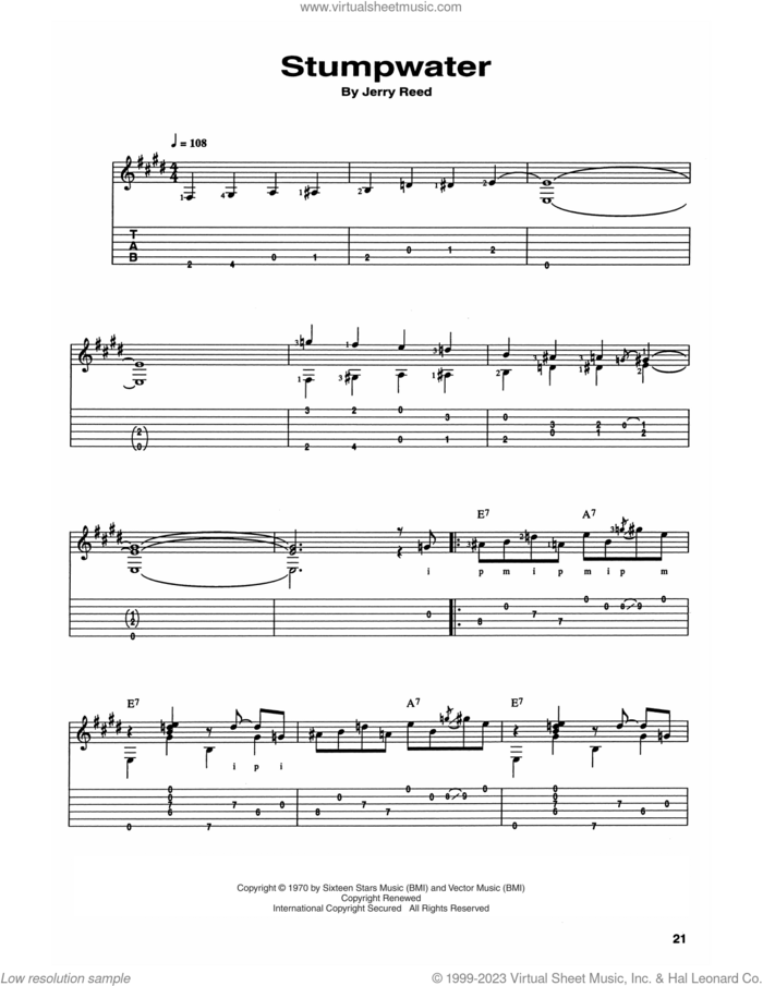 Stump Water sheet music for guitar (tablature) by Chet Atkins and Jerry Reed, Craig Dobbins and Jerry Reed, intermediate skill level