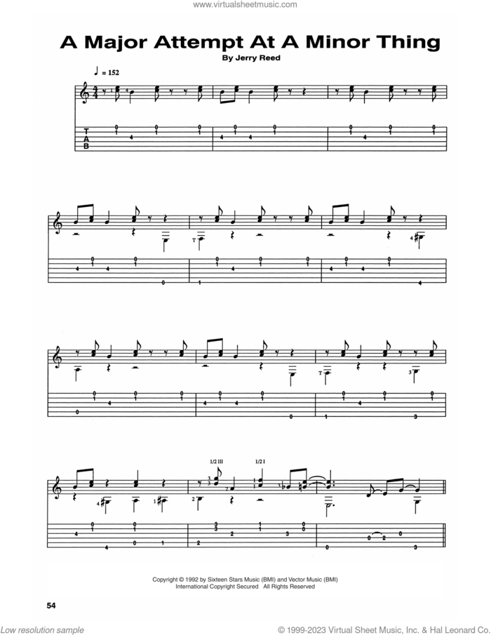 A Major Attempt At A Minor Thing sheet music for guitar (tablature) by Chet Atkins and Jerry Reed, Craig Dobbins and Jerry Reed, intermediate skill level