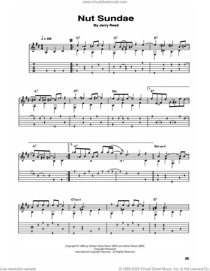Nut Sundae sheet music for guitar (tablature) by Chet Atkins and Jerry Reed, Craig Dobbins and Jerry Reed, intermediate skill level