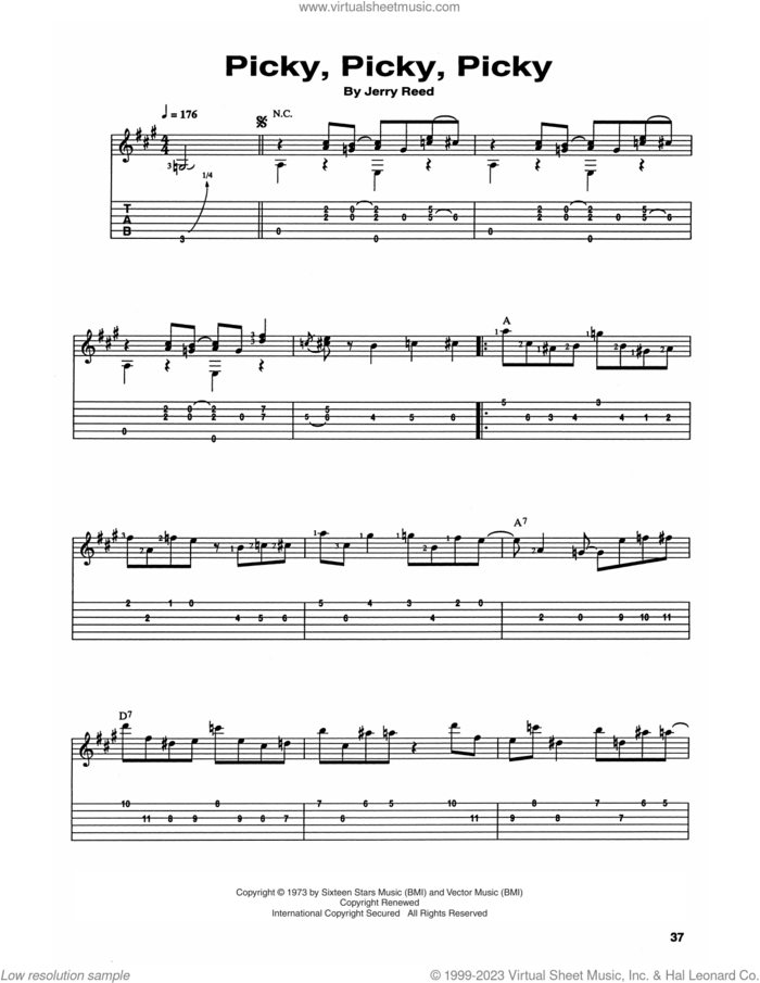 Pickie, Pickie, Pickie sheet music for guitar (tablature) by Jerry Reed and Craig Dobbins, intermediate skill level
