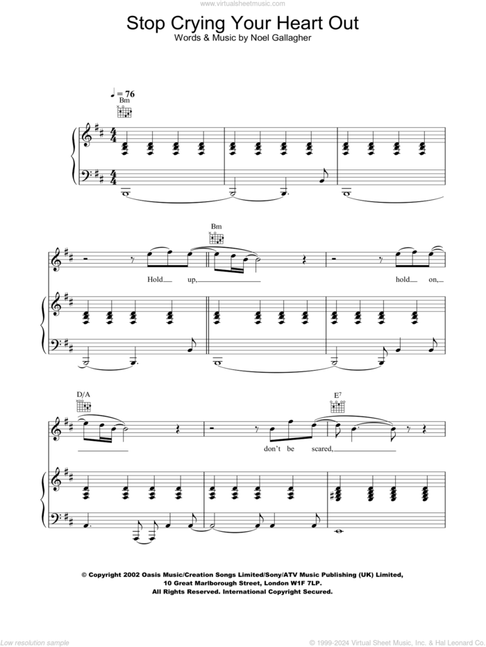 Stop Crying Your Heart Out sheet music for voice, piano or guitar by Oasis, intermediate skill level