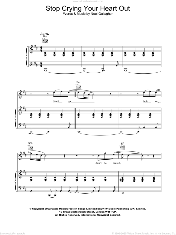 Stop Crying Your Heart Out sheet music for voice, piano or guitar by Oasis, intermediate skill level