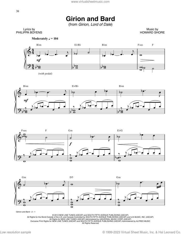 Girion And Bard (from The Hobbit: The Desolation of Smaug) sheet music for piano solo by Howard Shore, intermediate skill level