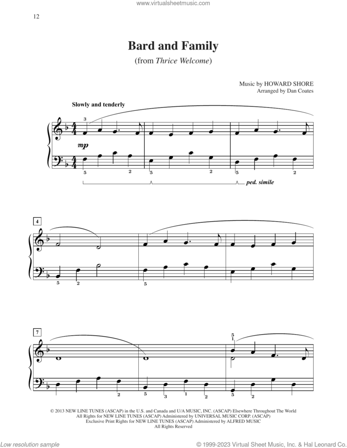 Bard And Family (from The Hobbit: The Desolation of Smaug) (arr. Dan Coates) sheet music for piano solo by Howard Shore, easy skill level